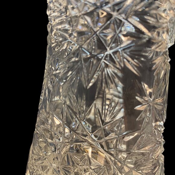 Vintage Cut Crystal Glass Pitcher Intricate Starburst Design & Ribbed Handle - Picture 12 of 13